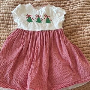 Christmas Tree Embroidered Dress - Red and White
